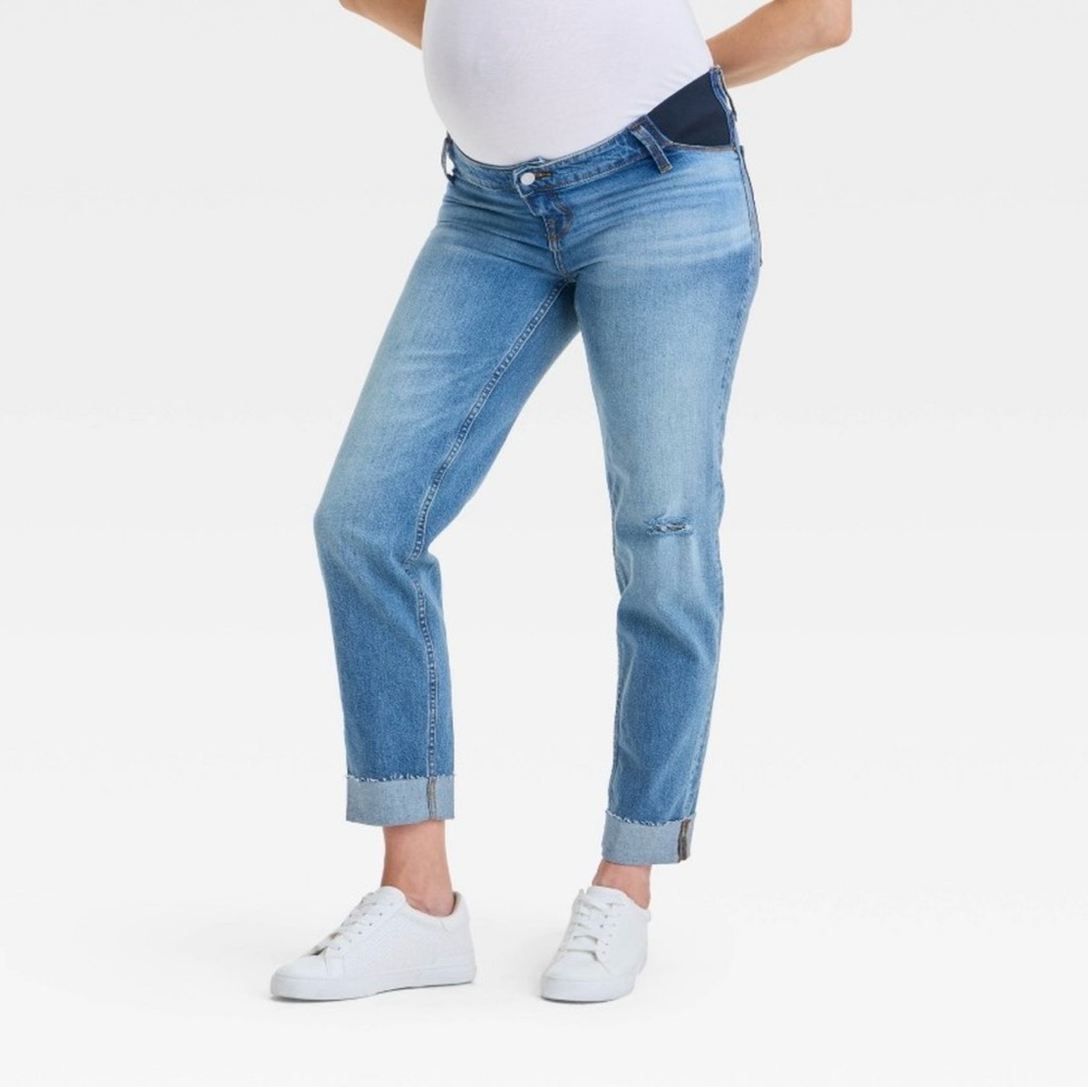 Isabel Under Belly Low-Rise Straight Maternity Distressed Jeans